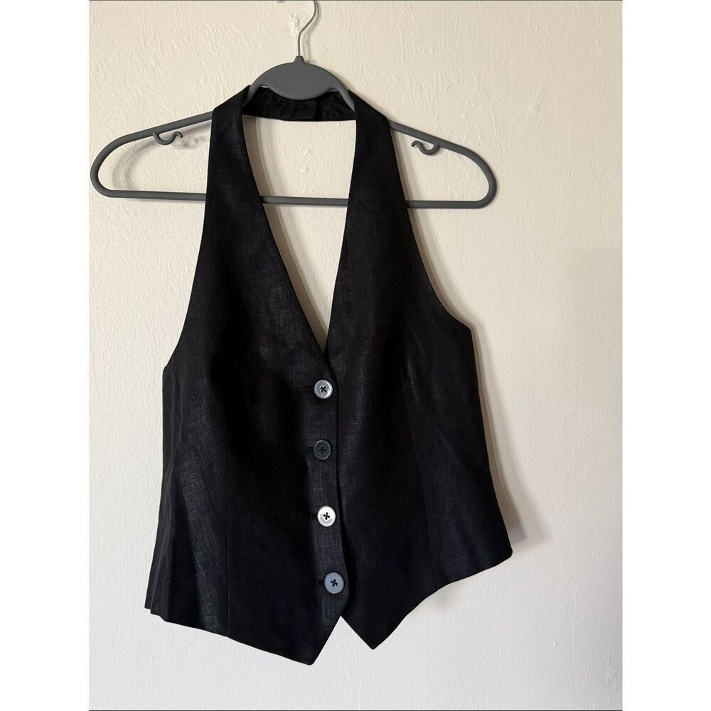 DKNY -Black Halter Vest Top - Women's Tailored Button Front